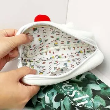 Rondlaho Kitty Travel Cosmetic Bag with Mirror, Large Capacity Cartoon Cosmetic Pouch Makeup Bag with Zipper, Plush Travel Toiletry Bag Makeup Accessories Organizer, Makeup Pouch for Women