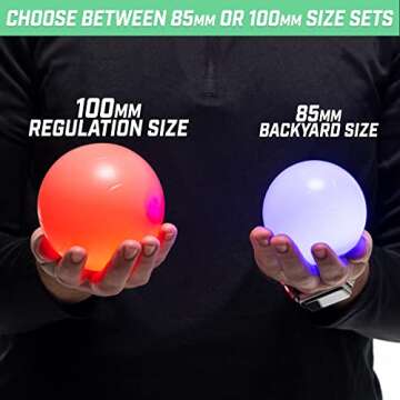 GoSports 100 mm LED Bocce Ball Game Set - Includes 8 Light Up Bocce Balls, Pallino, Case and Measuring Rope