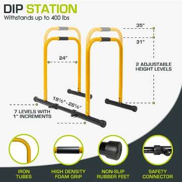 ProsourceFit Dip Stand Station, Heavy Duty Ultimate Body Press Bar with Safety Connector for Tricep Dips