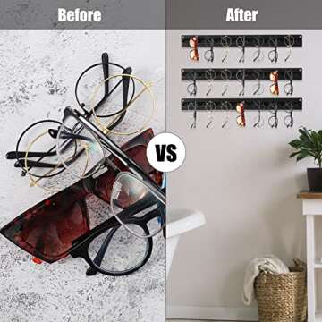 5 Pack Acrylic Sunglasses Organizer Storage Sunglasses Holder Organizer Wall Mounted Eyeglasses Holder Hanging Eyewear Display Rack Sunglass Rack Sunglasses Hanger Rack for Entryway Shelf (Black)