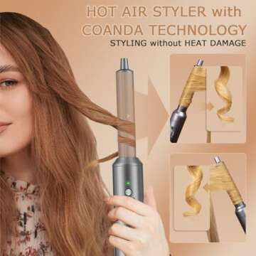 AOMEES Professional Hot Air Styler & Drying System, 6 in 1 Powerful Hair Dryer Brush • Styling Without Heat Damage, with Air Curler, Hair Dryer, Volumizer Brush, Hair Straightener Brush, Smooth Comb