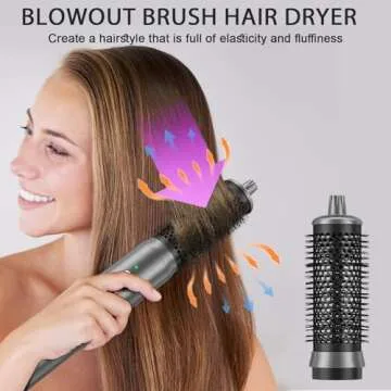 AOMEES Professional Hot Air Styler & Drying System, 6 in 1 Powerful Hair Dryer Brush • Styling Without Heat Damage, with Air Curler, Hair Dryer, Volumizer Brush, Hair Straightener Brush, Smooth Comb