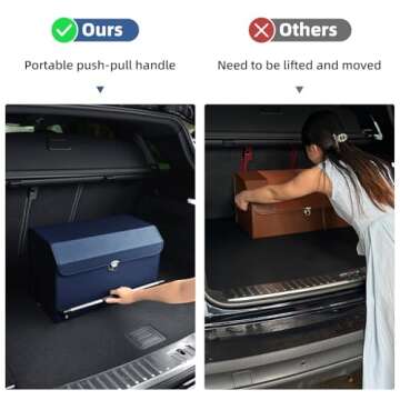 XCF Car Trunk Organizer, Push-pull Handle, Leather Collapsible 2 Compartments Car Organizers with Li...