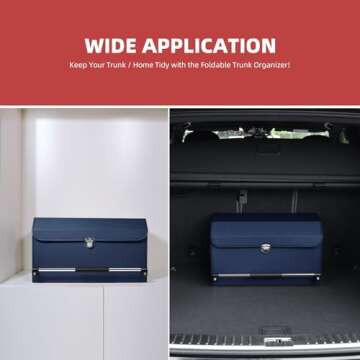 XCF Car Trunk Organizer, Push-pull Handle, Leather Collapsible 2 Compartments Car Organizers with Lid, Car Trunk Storage Organizer, Suitable for All Kinds of Cars, SUV, Minivan (Large, Blue)