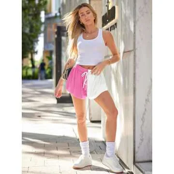 AUTOMET Womens Athletic Clothes 2 in 1 Running Shorts Casual Drawstring Exercise Pants High Waisted Sports Tennis Skirts 2025 White-Pink
