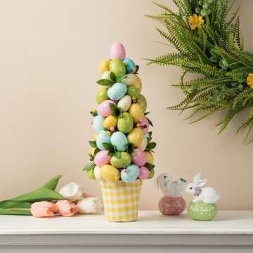Glitzhome Easter Eggs Table Tree Decor for Spring Easter Party Supplies Props, 16" H