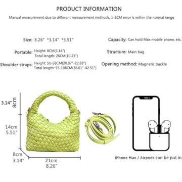Small Hand Woven Handbags for Women Shoulder Crossbody Bag Girls Purses Cassual Top Handle Bags Hobo Curved Tote Phone Bag (Fruit green)
