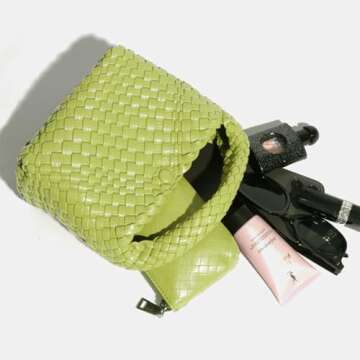 Small Hand Woven Handbags for Women Shoulder Crossbody Bag Girls Purses Cassual Top Handle Bags Hobo Curved Tote Phone Bag (Fruit green)