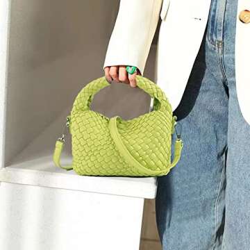 Small Hand Woven Handbags for Women Shoulder Crossbody Bag Girls Purses Cassual Top Handle Bags Hobo Curved Tote Phone Bag (Fruit green)
