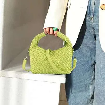 Small Hand Woven Handbags for Women Shoulder Crossbody Bag Girls Purses Cassual Top Handle Bags Hobo Curved Tote Phone Bag (Fruit green)