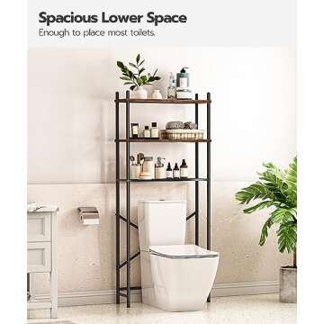 HOOBRO Over The Toilet Storage, 3-Tier Over Toilet Bathroom Organizer, Freestanding Above Toilet Shelf with Adjustable Feet, Space Saving, Easy Assembly, Rustic Brown and Black BF63TS01