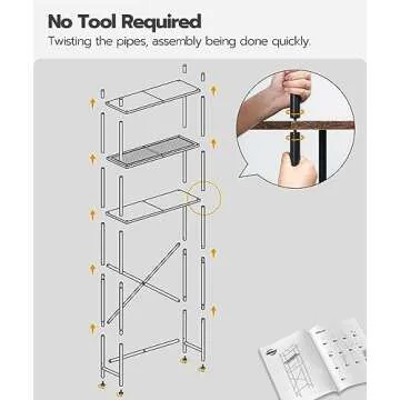 HOOBRO Over The Toilet Storage, 3-Tier Over Toilet Bathroom Organizer, Freestanding Above Toilet Shelf with Adjustable Feet, Space Saving, Easy Assembly, Rustic Brown and Black BF63TS01