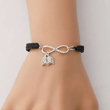 WSNANG Book Bracelet Book Lovers Book Club Gifts Reader Jewelry Bookworm Librarian Gift Book Charm Bracelet for Women (Book cardBr)