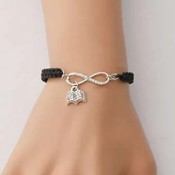 WSNANG Book Bracelet Book Lovers Book Club Gifts Reader Jewelry Bookworm Librarian Gift Book Charm Bracelet for Women (Book cardBr)