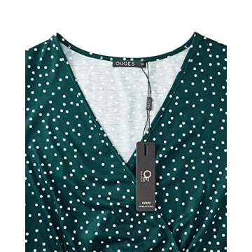 OUGES Women's 2025 Summer Short Sleeve V-Neck Floral Short Party Dress with Pockets(Green Polka Dot,S)