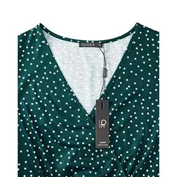 OUGES Women's 2025 Summer Short Sleeve V-Neck Floral Short Party Dress with Pockets(Green Polka Dot,S)