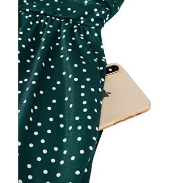 OUGES Women's 2025 Summer Short Sleeve V-Neck Floral Short Party Dress with Pockets(Green Polka Dot,S)