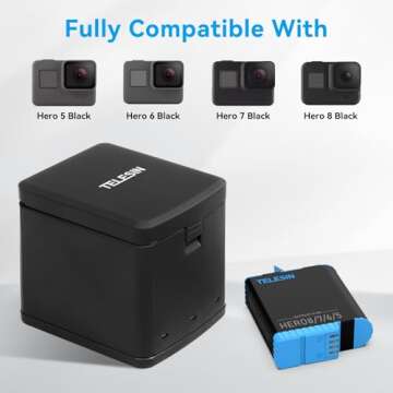 TELESIN 2-Pack Batteries and 3-Channel USB Battery Quick Charger for GoPro Hero Series
