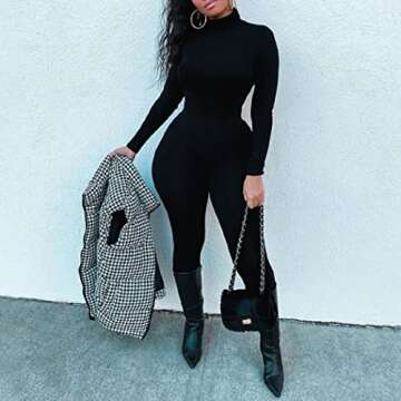 Azhong Women's Long Sleeve Turtleneck Jumpsuit