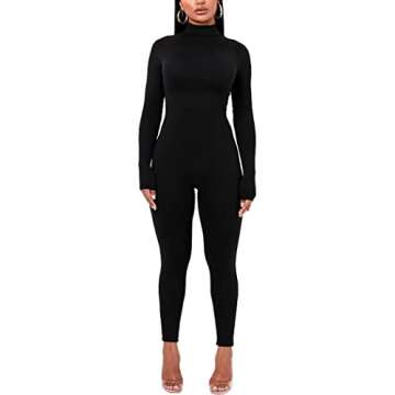 Azhong Women's Long Sleeve Turtleneck Jumpsuit