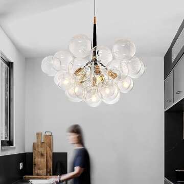 COOBATG Glass Ball Bubble Chandelier, Household Chandelier, Modern and Simple 4 Heads 12 Glass Golden Chandelier Glass Ball Staircase Bedroom Creative Children's Room Chandelier (Brown+Gold)