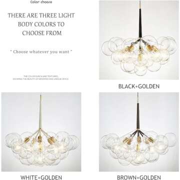 COOBATG Glass Ball Bubble Chandelier, Household Chandelier, Modern and Simple 4 Heads 12 Glass Golden Chandelier Glass Ball Staircase Bedroom Creative Children's Room Chandelier (Brown+Gold)