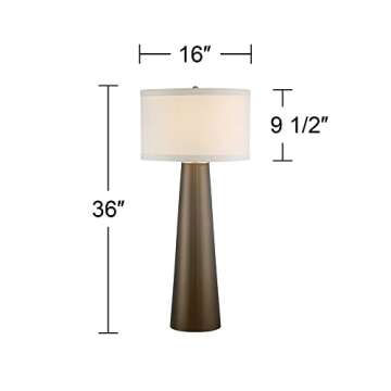 Possini Euro Design Karen Modern Table Lamp 36" Tall with Dimmer Dark Gold Glass Column Off White Fabric Drum Shade for Bedroom Living Room House Bedside Nightstand Home Office Entryway Family