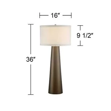 Possini Euro Design Karen Modern Table Lamp 36" Tall with Dimmer Dark Gold Glass Column Off White Fabric Drum Shade for Bedroom Living Room House Bedside Nightstand Home Office Entryway Family