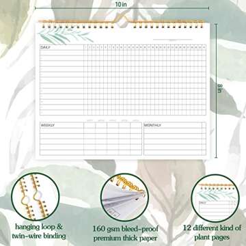 Habit Tracker Calendar- 12 Months Undated Daily Weekly & Monthly Period Habit Tracker Journal, Greenery Floral, Spiral Binding with Writable Goals Habits Track and Self Care Office Supplies. 8"x10"