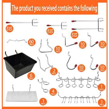 Thinksea Pegboard Hook Assortment 146 PCS Peg Board Accessories Peg Board Wall Hooks. Pegboard Hooks Assortment for Organizing Various Tools (Silver-146pcs)