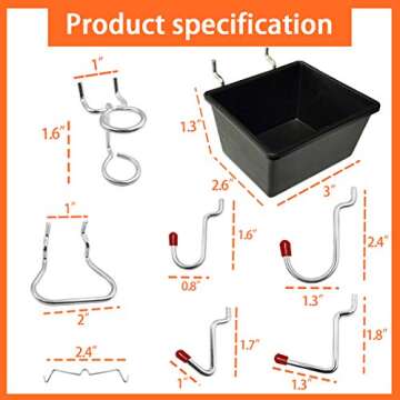 Thinksea Pegboard Hook Assortment 146 PCS Peg Board Accessories Peg Board Wall Hooks. Pegboard Hooks Assortment for Organizing Various Tools (Silver-146pcs)