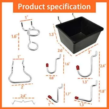 Thinksea Pegboard Hook Assortment 146 PCS Peg Board Accessories Peg Board Wall Hooks. Pegboard Hooks Assortment for Organizing Various Tools (Silver-146pcs)