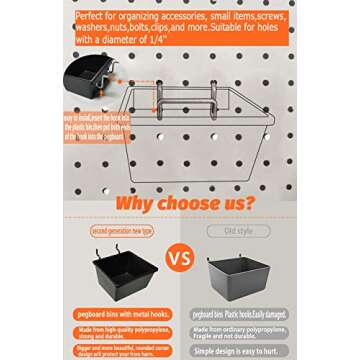 Thinksea Pegboard Hook Assortment 146 PCS Peg Board Accessories Peg Board Wall Hooks. Pegboard Hooks Assortment for Organizing Various Tools (Silver-146pcs)