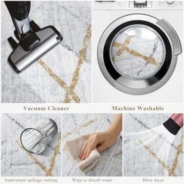 Lukinbox Area Rug 8x10 Washable Rug for Living Room, Large Moroccan Accent Rugs with Non-Slip Backing, Modern Geometric Abstract Low Pile Carpet for Bedroom Dinning Room Nursery Office (Khaki Grey)