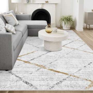 Lukinbox Area Rug 8x10 Washable Rug for Living Room, Large Moroccan Accent Rugs with Non-Slip Backing, Modern Geometric Abstract Low Pile Carpet for Bedroom Dinning Room Nursery Office (Khaki Grey)