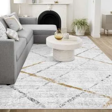 Lukinbox Area Rug 8x10 Washable Rug for Living Room, Large Moroccan Accent Rugs with Non-Slip Backing, Modern Geometric Abstract Low Pile Carpet for Bedroom Dinning Room Nursery Office (Khaki Grey)