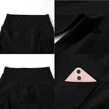 KUNISUIT Women Cross Waist Workout Shorts with Pockets 5" High Waist Booty Sports Biker Shorts (Black, M)