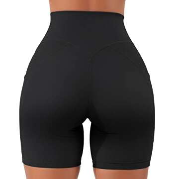 KUNISUIT Women Cross Waist Workout Shorts with Pockets 5" High Waist Booty Sports Biker Shorts (Black, M)