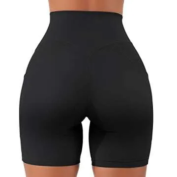 KUNISUIT Women Cross Waist Workout Shorts with Pockets 5" High Waist Booty Sports Biker Shorts (Black, M)