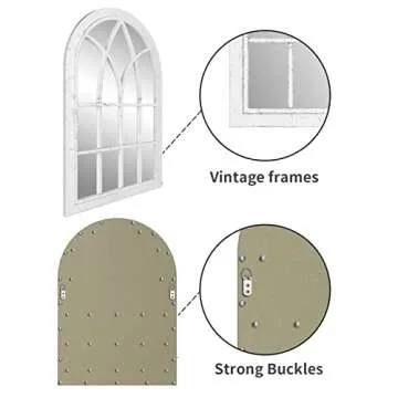 COGOOD Arched Window Mirror - White Plastic Farmhouse Wall Mirror, 36x24 Antique Windowpane Mirror for Living Room, Bathroom, Entryway