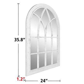 COGOOD Arched Window Mirror - White Plastic Farmhouse Wall Mirror, 36x24 Antique Windowpane Mirror for Living Room, Bathroom, Entryway