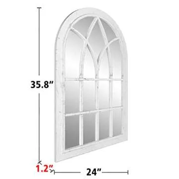 COGOOD Arched Window Mirror - White Plastic Farmhouse Wall Mirror, 36x24 Antique Windowpane Mirror for Living Room, Bathroom, Entryway