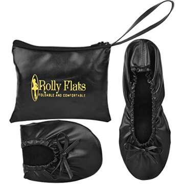 Women's Portable Foldable Ballet Flats Shoes Roll Up Slippers for Travel (XL, Black)