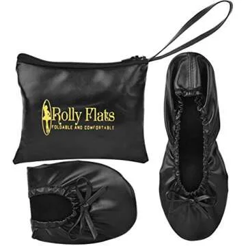 Women's Portable Foldable Ballet Flats Shoes Roll Up Slippers for Travel (XL, Black)