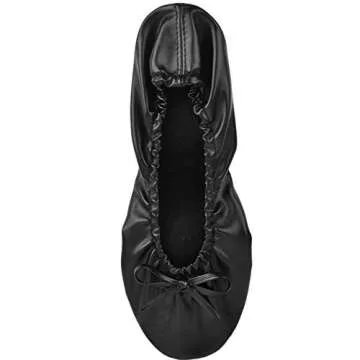 Women's Portable Foldable Ballet Flats Shoes Roll Up Slippers for Travel (XL, Black)