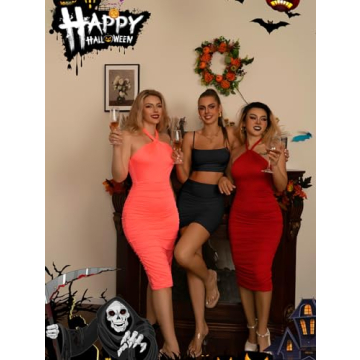 BEAGIMEG Women's Ruched 2 Piece Bodycon Outfit in Black