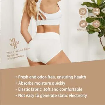 SERISIMPLE Viscose Bamboo Women Luxury Underwear Silky Comfy Ultra Soft Briefs Breathable Stretch High&Mid Waist Panties 4 pack (XXXL, High-White)