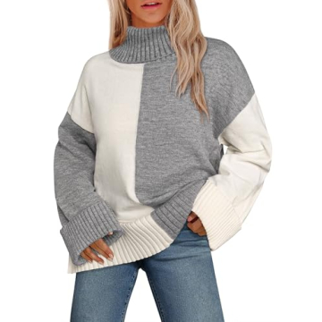 Stylish Oversized Turtleneck Color Block Sweater for Women