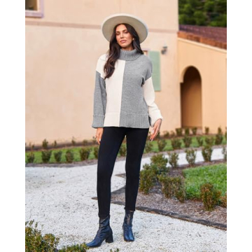 Stylish Oversized Turtleneck Color Block Sweater for Women