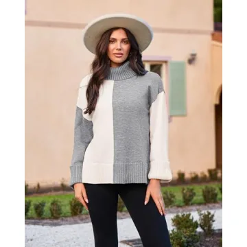 Stylish Oversized Turtleneck Color Block Sweater for Women